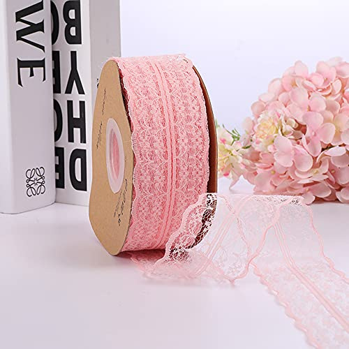 Spitzenbordüre Vintage Spitzenband Spitze-Borten Dekoband Zierband Geschenkband Spitzenborte Spitzenbesatz für Hochzeit Tischdeko DIY Nähen Basteln Scrapbooking Geschenkbox (45mx4.5cm),Rosa #2
