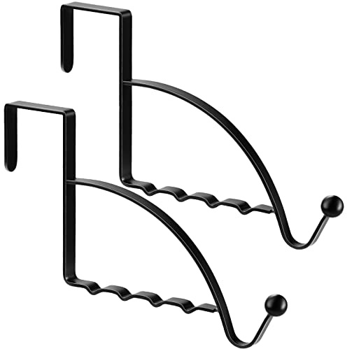 Hotop 2 Pcs Over The Door Hooks, Clothes Hanger, Over Door Hanger, Black | Metal Rack for Coats Towels Hats Bag, Space Saving for Bedroom Bathroom Closet, Sturdy Mounted Hanging Storage Organizer Rack