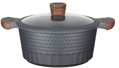 RESTO Marmite en fonte d'aluminium - Pour tous les types de feux - Casserole avec couvercle en verre résistant à la chaleur et poignées souples (diamètre 24, hauteur 11,5 cm, 5,3 l) / 93503