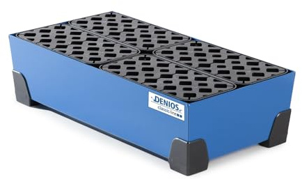 Denios Auffangwanne aus Stahl | mit Gitterrost aus Kunststoff | blau | BxHxT 774 x 200 x 392 mm | Volumen 40 Liter | Arbeitssicherheit Notfall-Umweltschutz-Produkte säurefest