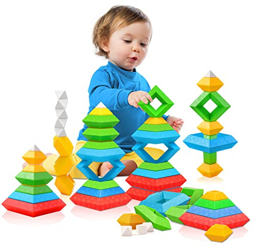 Hieoby Montessori Toys for 1 2 3 4 Year Old Boys Girls Toddlers Preschool Learning Activities 30Pcs Building Blocks Stacking Educational Toys STEM Sensory Gifts for Kids Age 1-2 2-4