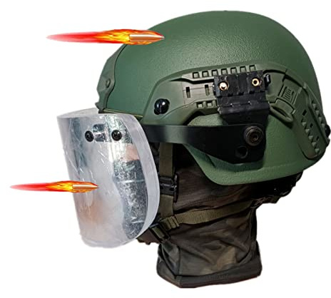 Kugelfester Helm, Mich2000. Taktischer Helm, mit kugelsicherer transparenter Platte, Kopfschutz, militärischer Fan-Schutzhelm (Color : Green, Size : PE)