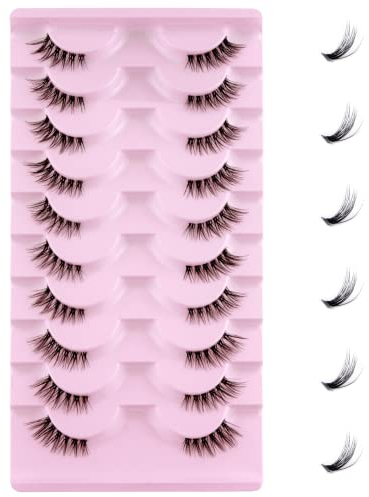 Demi Faux Cils 10 Paires- 3D Faux Cils Naturel à la Main Ultra-Minces Cils Bande Claire Professionnel Cils Noir Réutilisable (1001)