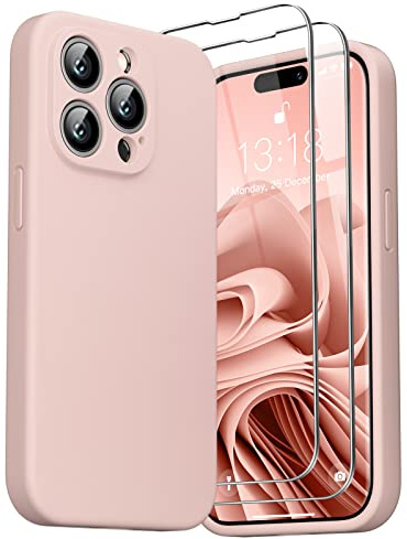 GOODVISH for iPhone 14 Pro Case Silicone, [2X Screen Protectors], Sand Pink | Full Body&Camera Protection, Premium Liquid Silicone, Shockproof Phone Case, Soft Touch&Anti-Scratch Microfiber Lining Cover