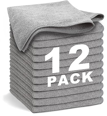 WEAWE Chiffon Microfibre 12 pièces Doux, Absorbants, Réutilisables et Non Pelucheux (33x33 cm) pour Le Lavette Nettoyant Microfibre Menage de la Maison et de la Voiture (Gris)