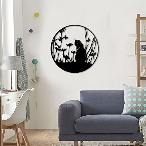 JILIP Wanddekoration Mit Schwarzer Katze Aus Metall, Abstrakte Wandbehang Dekor Plakette, Hauswand Silhouette Schild, Indoor Gartenskulptur Im Freien (Size : 23.6IN/60cm)