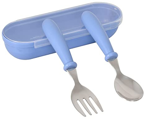 Juego de Cubiertos para Niños, Cubertería Infantil de Acero Inoxidable, Tenedor y Cuchara para Bebés, Utensilios para Niños Pequeños con Caja de Almacenamiento para Uso en Hogar y Escuela (Azul)
