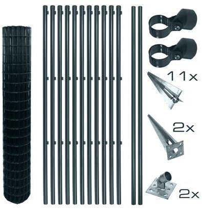 ESTEXO Schweißgitter Gartenzaun Set Komplettset Zaun Gartenzaunset Zaunset Drahtzaun Gitterzaun mit Einschlaghülsen in Anthrazit RAL 7016 (1,5 x 25 m)