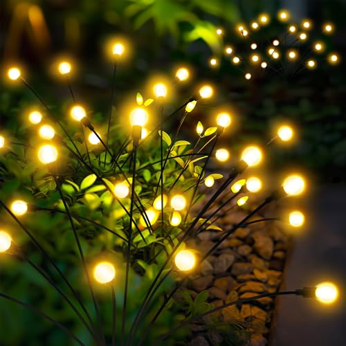 PATIOPIA Lumières solaires de jardin, 40 LED Lampes de jardin Firefly Solaire Extérieur, Lumières solaires pour la décoration de la cour, du patio et de l'allée (Lot de 4,chaud)