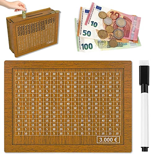 Spardose aus Holz, Retro Sparbüchse, Aufbewahrungsbox, Kinder-Sparziel, Sparschwein mit Marker, wiederverwendbar (3000€)