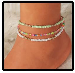 JUSTUSNX 3 Stück Boho-Fußkettchen, verstellbar, Farbmischung, Perlen, Fußkettchen, Strand, Sommer, Fußschmuck, Kette für Damen und Mädchen (B)