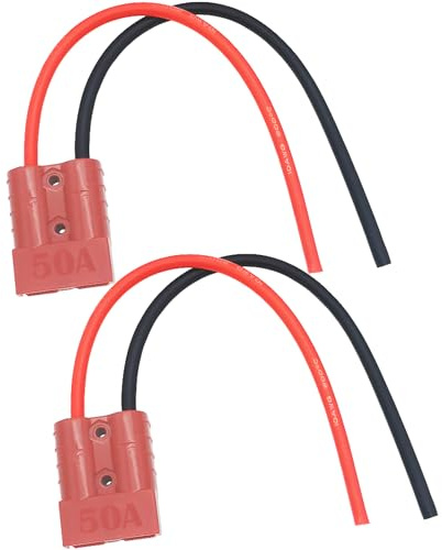 CESFONJER Battery Connector, 50A 600V Battery Quick Connector Plug, Quick Disconnect/Connect Plug, with 25cm 10 AWG Battery Silicone Cable (2 Sets, Red)