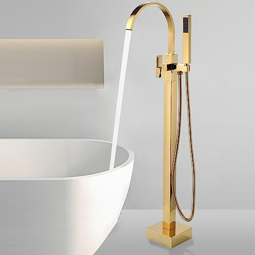 Badewannenarmatur Wasserfall 360° Drehbar Freistehende Badewanne Armatur Für Heißes Und Kaltes Wasser Mit Handbrause,Gold
