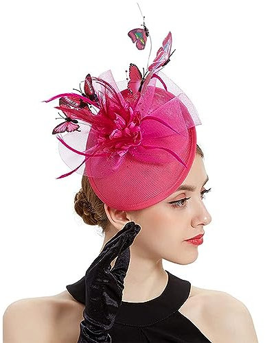 LJRPUPY Fascinator / Kopfschmuck für Damen, Motiv: Schmetterling, Kentucky, Rosa, 7 1/4