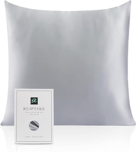 Kissenbezug aus Seide, 100 % Seide, 22 Momme, Öko-TEX®-zertifiziert, Vorteile für Haar und Haut, Anti-Aging, Anti-Staubmilben, 40 x 40 cm, Grau)