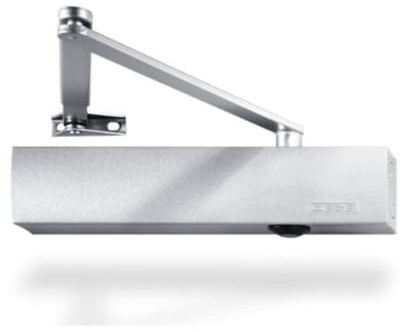 Geze TS 4000 EN 2-6 - Chiudiporta in argento con aste normali per porte a un'anta fino a 1400 mm di larghezza con aste normali e piastra di montaggio - 28,7 x 4,6 x 6 cm