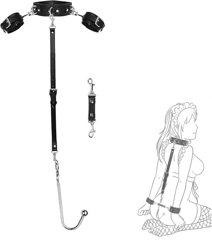 Ensemble BDSM Bondage Menottes en Cuir Buttplug en Métal Collier Fétichiste Crochet Anal Ensemble de Bondage Extrême avec Menottes Crochet Anal Jouet Sexuel Érotique SM pour Couples Femmes et Hommes