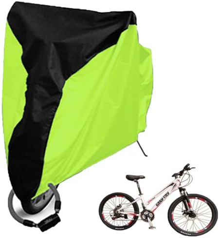 Fahrradabdeckung, 210D Oxford-Fahrradabdeckung mit PU-Beschichtung, Fahrrad-Regenschutz mit Schlosslöchern, wasserdichte Outdoor-Fahrradabdeckung für Mountainbikes Schwarz Grün 190T-XL (0,34 kg)