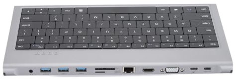 Tastiera per Computer Cablata Hub USB, Tastiera Hub USB C 11 in 1, 78 Tasti Docking Station per Tastiera Hub USB C KeyHub Multifunzione con Slot per Scheda SD RJ45 4K HDMI VGA