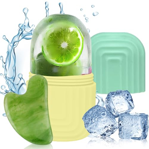 Scettar Ice Roller, Rodillo Facial de Hielo de Silicona y Gua Sha Facial Aliviar Ojos Hinchados Ayuda a Reducir Los Poros, Reutilizable Rodillo Hielo para La Cara para Ojeras, Arrugas y Elasticidad