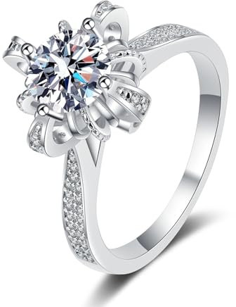 AMDXD Weißgold Au585 Trauringe Echter Schmuck, Klassiker Diamantring mit Labor Diamant 1 Karat (Rundschliff, VVS1), 14K Hochzeitsring Damen, Gr.54 (17.2)