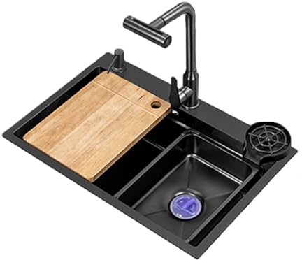 Spülbecken Leicht zu Reinigen, Spüle Edelstahl Anthrazit 1 Becken, Einbauspüle mit Hahnloch, Küchenspüle Edelstahl, Handgefertigte Küchenspüle, 2 Stile mit 9 Größen zur Auswahl