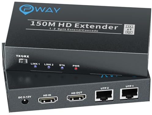 DT267 HDMI Extender sur IP 150M (492ft) Extendeur HDMI Splitter Ethernet Adaptateur RJ45 HDMI sur Cat5e/6/7/8 Prend en charge la transmission en cascade et un à plusieurs via des commutateurs Gigabit