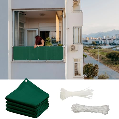 GAIFNAG Sichtschutz Zaunblende 125 x 900 cm Balkonverkleidung Sichtschutz, Seitenbalkonverkleidung Uv-Schutz Ohne Bohren, Sichtschutz für Balkon Garten im Freien, Dunkelgrün