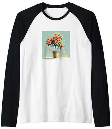 Pianta di azalea in vaso Cottagecore Boho Cuori Grafica Maglia con Maniche Raglan