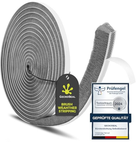 GeckoSeal Joint Brosse 6 m(L) x 9 mm(L) x 15 mm(é), Joint Porte Coulissante Autocollante, Anti-poussière, Anti-vent, Réduction du Bruit, Joint Pour Fenetre Coulissante Pour Portes, Fenêtres