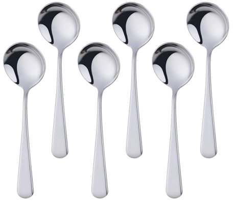 Buyer Star Cucchiaio da zuppa in acciaio inox, 6 pezzi rotondi da dessert posate, 6,3 pollici, cucchiaio in acciaio inox per cereali, porridge frutta, yogurt, lavabile in lavastoviglie (6, argento)