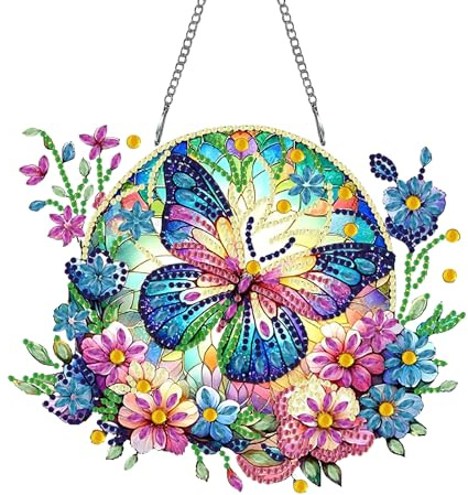 WakiHong Diamond Painting Schmetterling Deko Türkranz Wandbehang Kits | 5D DIY Diamond Painting Diamond Painting Schmetterling Anhänger mit Kette für Eingang und Fenster Wand Decor