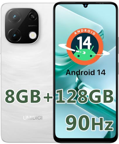 UMIDIGI Mobile Phones, 128GB ROM/1TB TF Smartphone, 6.75 HD+ 90Hz,18W PD 5000mAh, Android 14 SIM Free Unlocked Phones G9T, 4GB RAM,13MP, AI Face & Fingerprint Unlock,Dual SIM 4G Phone, GPS, White