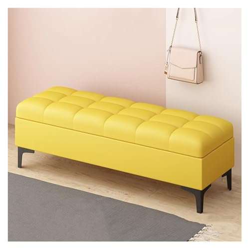 WIGSELBL Schlafzimmerbank mit Sicherheitsscharnier, Bettbank mit Stauraum, rechteckige Bett-Ottoman-Bänke für Wohnzimmer, Eingangsbereich, Flur, Stützkraft 136 kg, Gelb, 80 cm