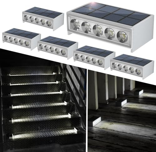 NATPOW Solar Step Lights Outdoor Garden, Dusk Till Dawn Outdoor Lights Cool White Stair Lights, IP65 Waterproof Pathway Lighting, Solar Ground Light for Stair Garden Step Deck Patio Front Door 6 Pack