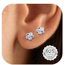 Adramata 925 sterling silver örhängen för flickor kvinnor allergivänliga örhängen nitar söta små hjärtan blomma fjärilsörhängen 925 silver barn örhängen för flickor, 5/6 mm, Sterlingsilver