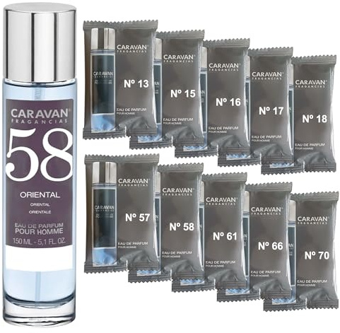 CARAVAN FRAGANCIAS Herrenparfüm Nr. 58, 150 ml + Set mit 10 Flaschen mit verschiedenen männlichen Düften von Caravan, um neue Düfte zu entdecken