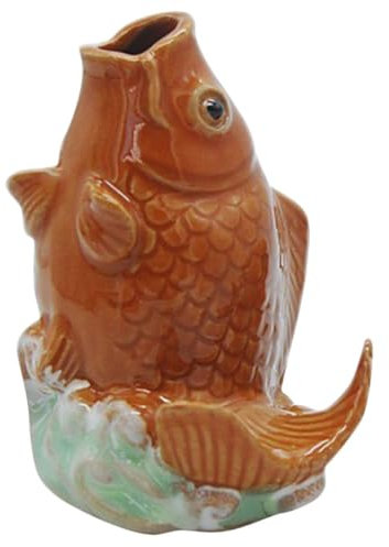 Happyyami Ornement De Carpe en Céramique pour Décoration De Jardin Et Bassin, Statue Carpe Jaune 10 Cm, Buse De Fontaine Décorative, Accessoire Extérieur pour Piscine Et Jardin