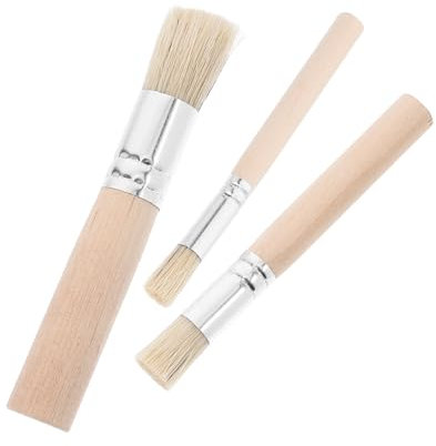 jojofuny 3pcs Round Paint Brush Set Natural Bristle Stencil Brushes for Children and Diy Art Crafts for Furniture and Home Projects
