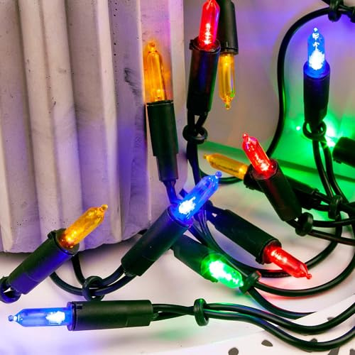 hellum 35er Lichterkette bunt innen für Weihnachtsbaum Fenster, Kabel grün | Lichterkette Strom für Weihnachtsbaum, beleuchtete Länge 5,10 m, bunte Pisellokerzen für Party, Kinderzimmer <59lm 151657