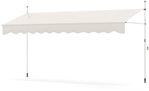 HOMASIS Klemmmarkise, höhenverstellbarer Sonnenschutz, Markise Balkon ohne Bohren, Balkonmarkise mit Handkurbel, UV-Schutz, Gelenkarmmarkise für Outdoor (Weiß, 400x180x210-300cm)