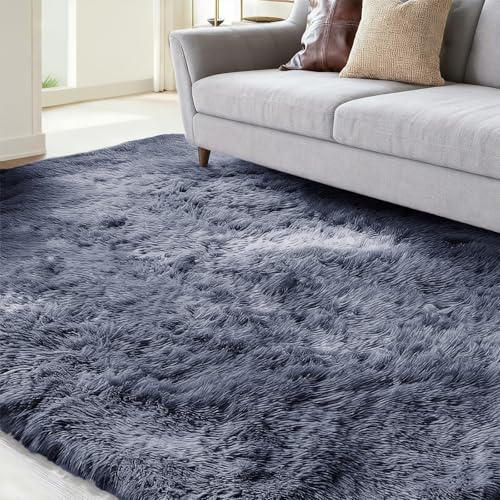 bechoanigel Alfombra mullida de pelo largo, antideslizante, lavable, moderna y suave, adecuada para salón, dormitorio, habitación infantil (gris plateado, 120 x 200 cm)