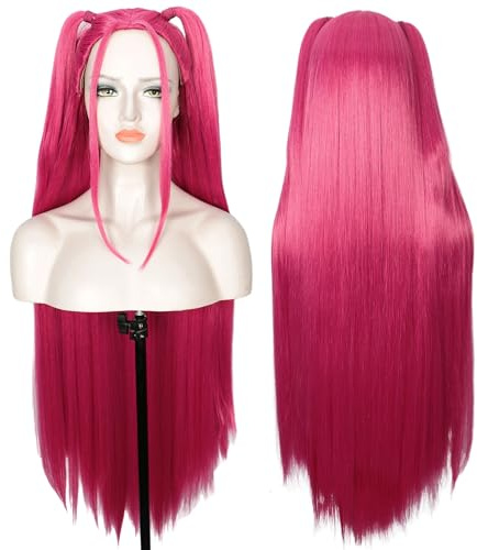 Linfairy Anime lång slät peruk för halloween maskeradfest cosplay peruk unisex (rosa, vuxen)