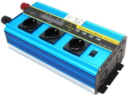 Inversor Inversor Solar para Coche 12V CC A 230V Control Remoto Inalámbrico 6000W Continuos/12000W Pico LCD 3 Enchufes UE 4 Puertos USB Convertidor Potencia(24V 50Hz Blue EU)