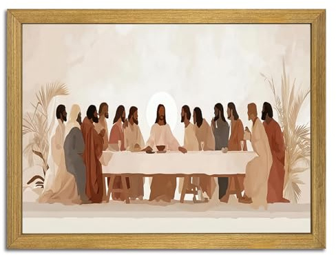 Wood Framed Last Supper Wall Art, Christian Wall Decor, Religious Canvas Print Posters, Jesus Pictures Oil Paintings for Living Room Dining Room Church Prayer Room Bedroom 8x10 inch
