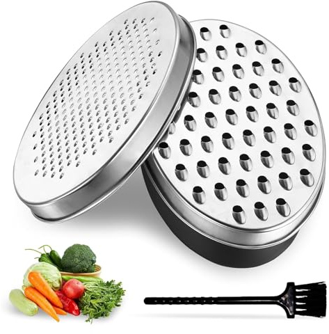 Cheese Grater with Container and Lid, Oval Food Grater Box for Kitchen, Cheese Shredder, Stainless Steel Vegetable Chopper for Home Ginger Fruit Chocolate Grater, Coarse Fine Grinding