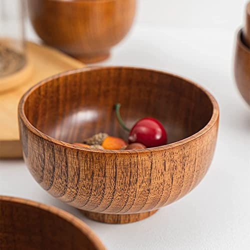 Träskål for frukt, salladsskål, rund skål, soppskål, risskål, naturlig träådring, restaurangnudelskål(12x7cm)