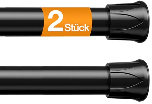 FVONZN Teleskopstange zum Klemmen 67-124cm-2 Stück (Schwarz) | Gardinenstange ohne Bohren, ausziehbare Klemmstange für Gardinen, Türrahmen, Küche, einfache Montage ohne Werkzeuge