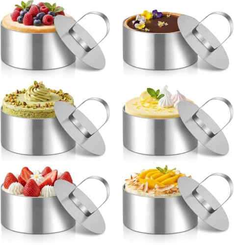 6 stycken dessertringar 8 cm serveringsringar rostfri stål 304 rund kakring små anrättningsringar med hävarm för mousse DIY-desserts kakor och bakning