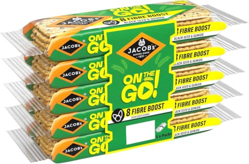 JACOB'S On The Go Fibre Boost Black Seed & Quinoa Crackers, 5 x 40 g | Nutrient-Rich, Supports Healthy Digestion, Light & Crunchy, Perfect for Active Lifestyles, Wholesome Ingredients